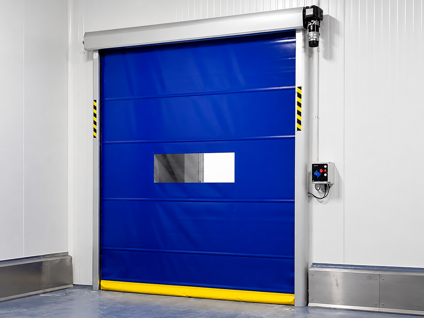 High-speed door motorised drive and control installation — operational view